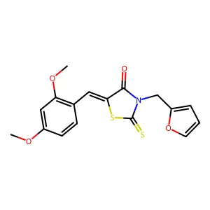 (5Z)-5-(2,4-dimethoxybenzylidene)-3-(furan-2-ylmethyl)-2-thioxo-1,3-thiazolidin-4-one structure