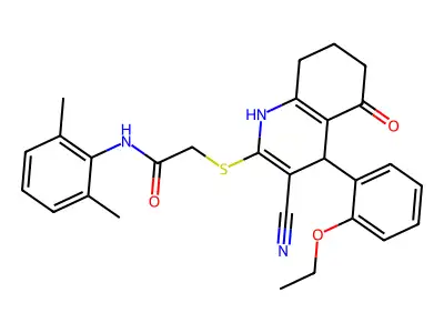 2-((3-cyano-4-(2-ethoxyphenyl)-5-oxo-1,4,5,6,7,8-hexahydroquinolin-2-yl)thio)-N-(2,6-dimethylphenyl)acetamide structure
