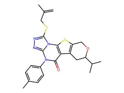 7-isopropyl-1-((2-methylallyl)thio)-4-(p-tolyl)-6,7-dihydro-4H-pyrano[4',3':4,5]thieno[3,2-e][1,2,4]triazolo[4,3-a]pyrimidin-5(9H)-one structure