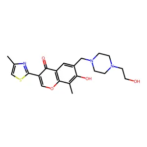 7-hydroxy-6-((4-(2-hydroxyethyl)piperazin-1-yl)methyl)-8-methyl-3-(4-methylthiazol-2-yl)-4H-chromen-4-one structure