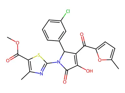methyl 2-{(3E)-2-(3-chlorophenyl)-3-[hydroxy(5-methylfuran-2-yl)methylidene]-4,5-dioxopyrrolidin-1-yl}-4-methyl-1,3-thiazole-5-carboxylate structure