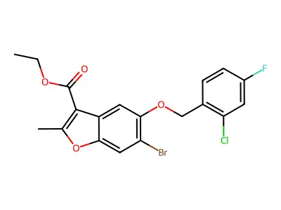 ethyl 6-bromo-5-[(2-chloro-4-fluorophenyl)methoxy]-2-methyl-1-benzofuran-3-carboxylate structure