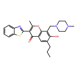 3-(1,3-benzothiazol-2-yl)-2-methyl-8-[(4-methylpiperazin-1-ium-1-yl)methyl]-4-oxo-6-propylchromen-7-olate structure