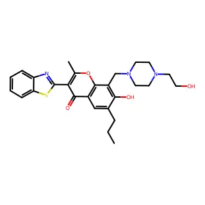 3-(1,3-benzothiazol-2-yl)-7-hydroxy-8-{[4-(2-hydroxyethyl)piperazin-1-yl]methyl}-2-methyl-6-propyl-4H-chromen-4-one structure