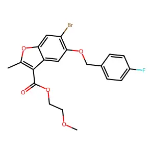 2-methoxyethyl 6-bromo-5-[(4-fluorophenyl)methoxy]-2-methyl-1-benzofuran-3-carboxylate structure
