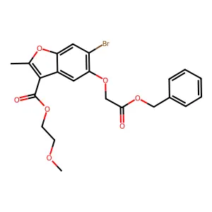 2-methoxyethyl 6-bromo-2-methyl-5-(2-oxo-2-phenylmethoxyethoxy)-1-benzofuran-3-carboxylate structure