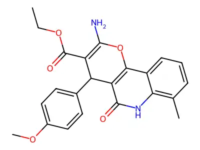 ethyl 2-amino-4-(4-methoxyphenyl)-7-methyl-5-oxo-5,6-dihydro-4H-pyrano[3,2-c]quinoline-3-carboxylate structure