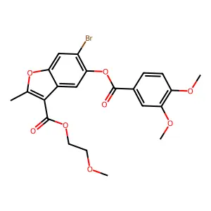 2-methoxyethyl 6-bromo-5-((3,4-dimethoxybenzoyl)oxy)-2-methylbenzofuran-3-carboxylate structure