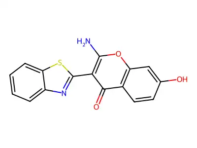2-amino-3-(1,3-benzothiazol-2-yl)-7-hydroxy-4H-chromen-4-one structure