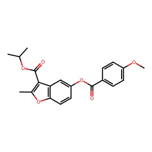 Isopropyl 5-((4-methoxybenzoyl)oxy)-2-methylbenzofuran-3-carboxylate structure