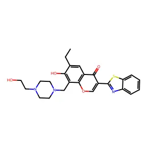 3-(1,3-benzothiazol-2-yl)-6-ethyl-7-hydroxy-8-[[4-(2-hydroxyethyl)piperazin-1-yl]methyl]chromen-4-one structure