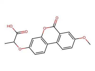 2-[(8-methoxy-6-oxo-6H-benzo[c]chromen-3-yl)oxy]propanoic acid structure