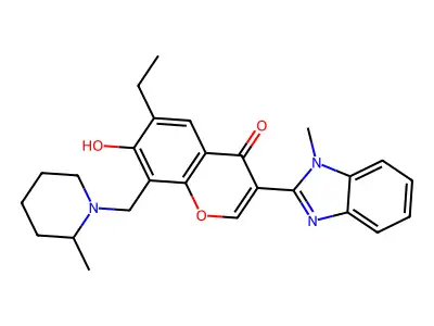 6-ethyl-7-hydroxy-3-(1-methyl-1H-1,3-benzodiazol-2-yl)-8-[(2-methylpiperidin-1-yl)methyl]-4H-chromen-4-one structure