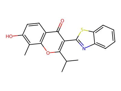 3-(benzo[d]thiazol-2-yl)-7-hydroxy-2-isopropyl-8-methyl-4H-chromen-4-one structure