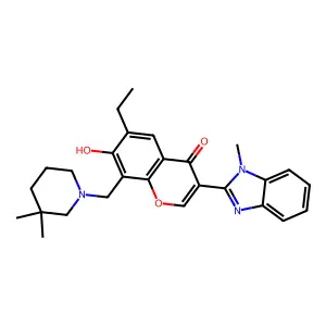8-((3,3-dimethylpiperidin-1-yl)methyl)-6-ethyl-7-hydroxy-3-(1-methyl-1H-benzo[d]imidazol-2-yl)-4H-chromen-4-one structure