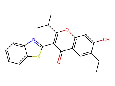 3-(1,3-benzothiazol-2-yl)-6-ethyl-7-hydroxy-2-(propan-2-yl)-4H-chromen-4-one structure