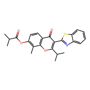 [3-(1,3-benzothiazol-2-yl)-8-methyl-4-oxo-2-propan-2-ylchromen-7-yl] 2-methylpropanoate structure