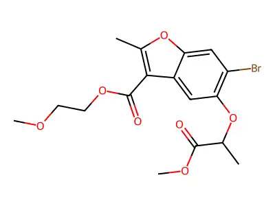 2-methoxyethyl 6-bromo-5-((1-methoxy-1-oxopropan-2-yl)oxy)-2-methylbenzofuran-3-carboxylate structure