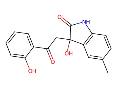 3-hydroxy-3-[2-(2-hydroxyphenyl)-2-oxoethyl]-5-methyl-1H-indol-2-one structure