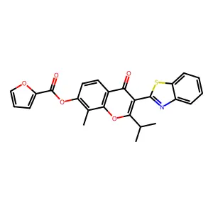 3-(benzo[d]thiazol-2-yl)-2-isopropyl-8-methyl-4-oxo-4H-chromen-7-yl furan-2-carboxylate structure
