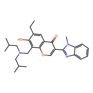 8-((diisobutylamino)methyl)-6-ethyl-7-hydroxy-3-(1-methyl-1H-benzo[d]imidazol-2-yl)-4H-chromen-4-one structure