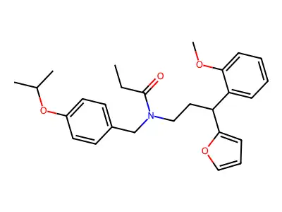 N-[3-(furan-2-yl)-3-(2-methoxyphenyl)propyl]-N-[(4-propan-2-yloxyphenyl)methyl]propanamide structure