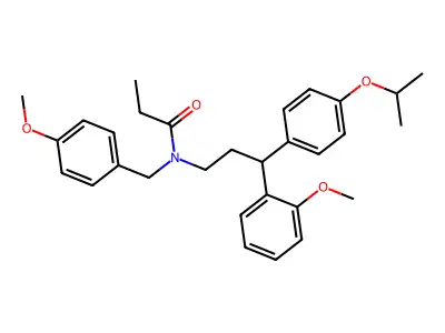 N-[(4-methoxyphenyl)methyl]-N-[3-(2-methoxyphenyl)-3-(4-propan-2-yloxyphenyl)propyl]propanamide structure