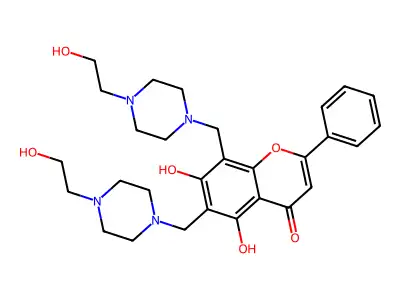 5,7-dihydroxy-6,8-bis{[4-(2-hydroxyethyl)piperazin-1-yl]methyl}-2-phenyl-4H-chromen-4-one structure