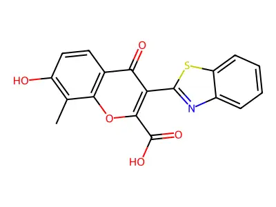 3-(1,3-benzothiazol-2-yl)-7-hydroxy-8-methyl-4-oxo-4H-chromene-2-carboxylic acid structure