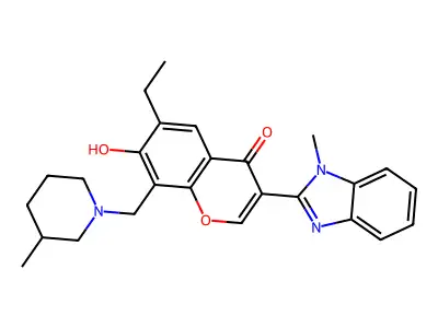 6-ethyl-7-hydroxy-3-(1-methyl-1H-benzo[d]imidazol-2-yl)-8-((3-methylpiperidin-1-yl)methyl)-4H-chromen-4-one structure