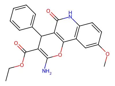 ethyl 2-amino-9-methoxy-5-oxo-4-phenyl-5,6-dihydro-4H-pyrano[3,2-c]quinoline-3-carboxylate structure