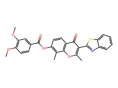 3-(1,3-benzothiazol-2-yl)-2,8-dimethyl-4-oxo-4H-chromen-7-yl 3,4-dimethoxybenzoate structure