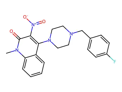 4-(4-(4-fluorobenzyl)piperazin-1-yl)-1-methyl-3-nitroquinolin-2(1H)-one structure