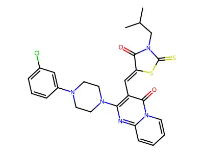 2-[4-(3-chlorophenyl)piperazin-1-yl]-3-[(Z)-(3-isobutyl-4-oxo-2-thioxo-1,3-thiazolidin-5-ylidene)methyl]-4H-pyrido[1,2-a]pyrimidin-4-one structure