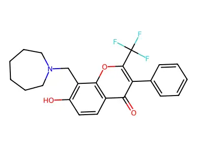 8-(azepan-1-ylmethyl)-7-hydroxy-3-phenyl-2-(trifluoromethyl)-4H-chromen-4-one structure