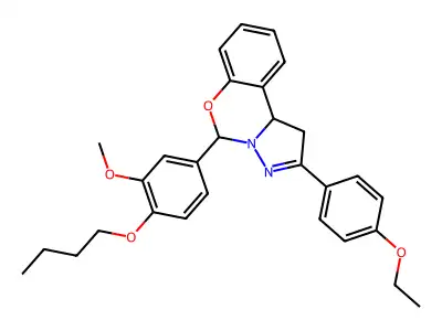 5-(4-butoxy-3-methoxyphenyl)-2-(4-ethoxyphenyl)-1,10b-dihydropyrazolo[1,5-c][1,3]benzoxazine structure