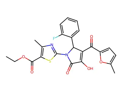 ethyl 2-{(3E)-2-(2-fluorophenyl)-3-[hydroxy(5-methylfuran-2-yl)methylidene]-4,5-dioxopyrrolidin-1-yl}-4-methyl-1,3-thiazole-5-carboxylate structure