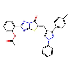2-[(5Z)-5-{[3-(4-methylphenyl)-1-phenyl-1H-pyrazol-4-yl]methylidene}-6-oxo-5,6-dihydro[1,3]thiazolo[3,2-b][1,2,4]triazol-2-yl]phenyl acetate structure