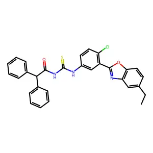 N-[4-chloro-3-(5-ethyl-1,3-benzoxazol-2-yl)phenyl]-N'-(diphenylacetyl)thiourea structure