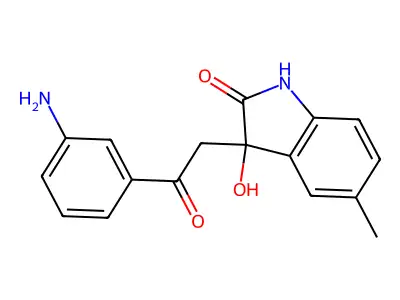 3-[2-(3-aminophenyl)-2-oxoethyl]-3-hydroxy-5-methyl-1H-indol-2-one structure