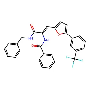 N-[(1Z)-3-(benzylamino)-3-oxo-1-{5-[3-(trifluoromethyl)phenyl]furan-2-yl}prop-1-en-2-yl]benzamide structure