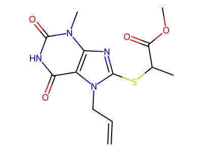 Methyl 2-(3-methyl-2,6-dioxo-7-prop-2-enylpurin-8-yl)sulfanylpropanoate structure