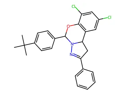 5-(4-tert-butylphenyl)-7,9-dichloro-2-phenyl-1,10b-dihydropyrazolo[1,5-c][1,3]benzoxazine structure