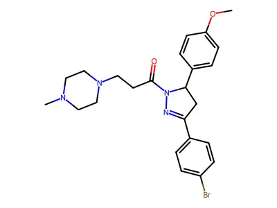 1-(3-(4-bromophenyl)-5-(4-methoxyphenyl)-4,5-dihydro-1H-pyrazol-1-yl)-3-(4-methylpiperazin-1-yl)propan-1-one structure