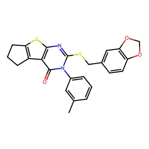 2-((benzo[d][1,3]dioxol-5-ylmethyl)thio)-3-(m-tolyl)-6,7-dihydro-3H-cyclopenta[4,5]thieno[2,3-d]pyrimidin-4(5H)-one structure