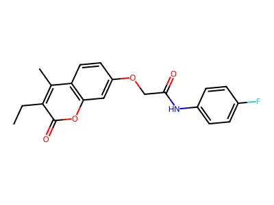 2-(3-ethyl-4-methyl-2-oxochromen-7-yl)oxy-N-(4-fluorophenyl)acetamide structure