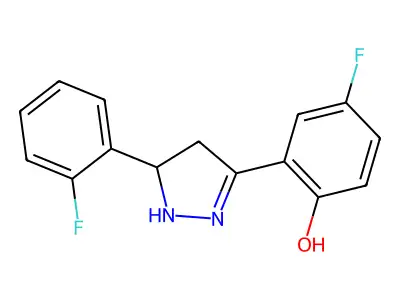 4-fluoro-2-[5-(2-fluorophenyl)-4,5-dihydro-1H-pyrazol-3-yl]phenol structure