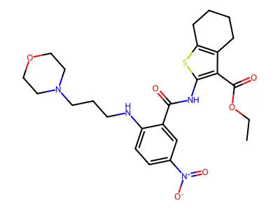 ethyl 2-[[2-(3-morpholin-4-ylpropylamino)-5-nitrobenzoyl]amino]-4,5,6,7-tetrahydro-1-benzothiophene-3-carboxylate structure