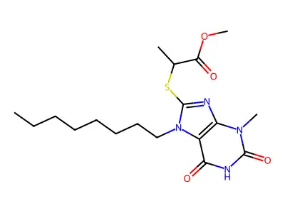 Methyl 2-(3-methyl-7-octyl-2,6-dioxopurin-8-yl)sulfanylpropanoate structure