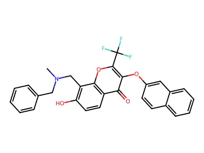 8-{[benzyl(methyl)amino]methyl}-7-hydroxy-3-(2-naphthyloxy)-2-(trifluoromethyl)-4H-chromen-4-one structure